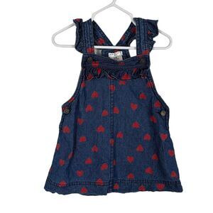Max Studio Kids Denim Red Heart Overall Dress Girls 18 Months